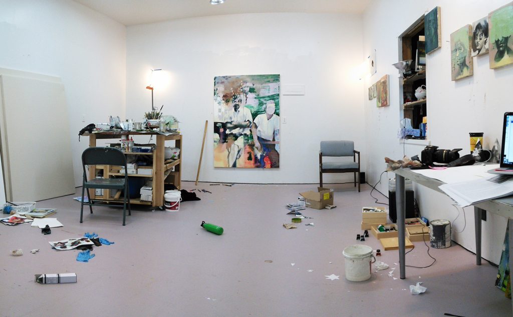 zenith, flat emotion, oil painting in progress in the art studio