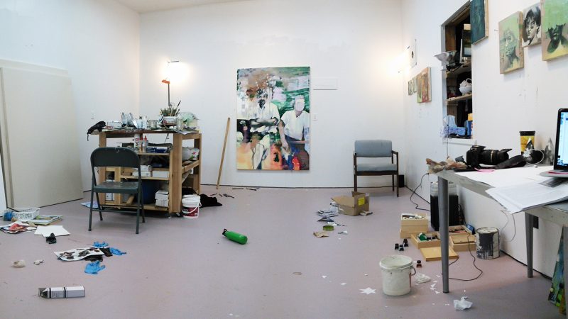 zenith, flat emotion, oil painting in progress in the art studio